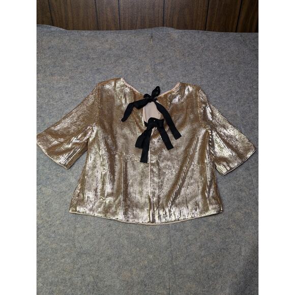 NWT J Crew Rose Gold Sequin Tie Back Top Sz 8 Holiday Party Preppy Elbow Sleeve - Picture 6 of 8